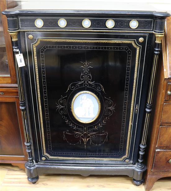 A pair of Victorian ebonised pier cabinets, W.2ft 8in. D.1ft 5in. H.3ft 10in.